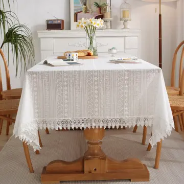 Flower Pattern Tablecloth Linen Cotton Table Cloth with Lace