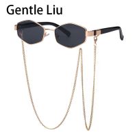 Vintage Punk Sunglasses Women With Chain Small Frame Sun Glasses for Ladies 2023 Luxury Brand Designer Hexagon Eyewear UV400 Cycling Sunglasses