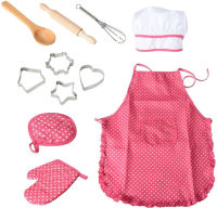 11pcs Apron for Little Girls Kids Cooking Baking Set Chef Hat Mitt &amp; Utensil for Toddler Play House Toys Chef Costume Role Play