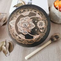 Lunar Eclipse Shaman Drum Alchemical Moon Style 25Cm Sound Healing Tool Faux Sheepskin Drumhead Percussion เครื่องดนตรี