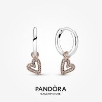 Official Store Pandora 14k Rose Gold-Plated Sparkling Freehand Heart Hoop Earrings