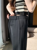 ✘ Black suit pants womens summer small back elastic high-waisted cigarette pants loose straight leg nine points small feet harem pants