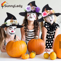 หมวกแม่มดในวันฮาโลวีน SunnyLady ขอบใหญ่แม่มดในวันฮาโลวีนหมวกตกแต่งเครื่องประดับแต่งกายสำหรับชอบปาร์ตี้ฮาโลวีน