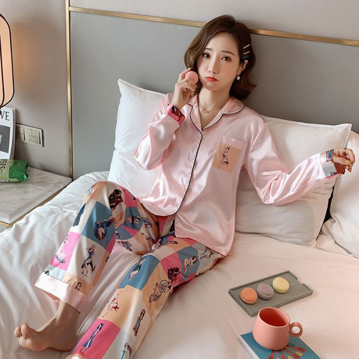 baju-tidur-wanita-ชุดนอน-เสื้อแขนยาว-กางเกงขายาว-ผ้าซาติน-สไตล์เกาหลี-2-แบบ-tcwk