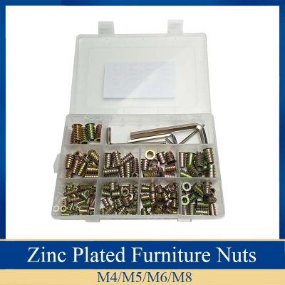 145Pcs/set M4/M5/M6/M8 Zinc Alloy Thread For Wood Insert Nut With Wrench Hex Drive Head Furniture Nuts Assortment Kit
