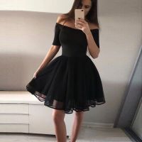 Sexy Eveing Prom Party Dress Strapless Shoulder Women Off Shoulder Short Sleeve Mesh Vintage Gown Black Dress vestido de mujer