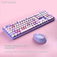 แฟชั่น♛เกร็ด Rhe20 Conjanto De Teclado เมาส์ Sem Fio Doce Para Meninas Mão Mecânica Sentirr Arco-Íris Retro Escritório