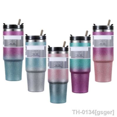 ✵❖ gsger 30oz/20oz Glitter Impressão Cup Thermoses com Palha Parede Dupla Caneca De Café Aço Inoxidável Manter O Calor Cold Flask