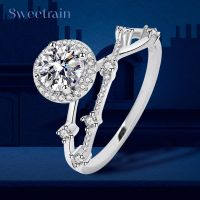Sweetrain แหวนเพชรโมอีส0.5ct สำหรับผู้หญิงแหวนแต่งงาน5มม. สีเงิน