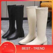 Boots đùi cao cổ WOMENSTORY giày bốt nữ lót nỉ da PU mềm khóa sau boot mũi