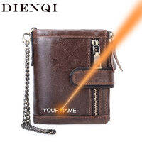 DIENQI วินเทจผู้ชายกระเป๋าสตางค์หนังแท้สลักกระเป๋าบัตร RFID เหรียญเงินสดกระเป๋ากระเป๋าเงินชายที่กำหนดเองวอลเตอร์กระเป๋าสตางค์ของขวัญ