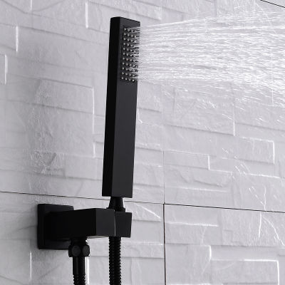 Matte Black Solid ss Square Hand Shower Head Single Function ss Handheld Bathroom Shower Set