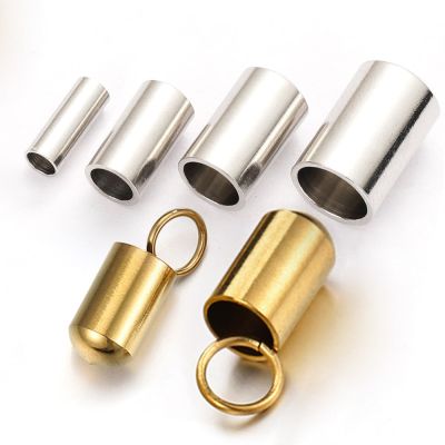 20-50pcs Gold Stainless Steel Leather End Caps Crimp Cord Wire Hole 2-5mm Crimp Clasps Fastener for Jewelry Making DIY