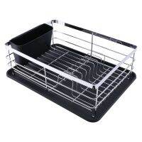 Multifunctional Large-Capacity Dish Rack and Drain Rack with Black Drain Board Cutlery Rack-Silver