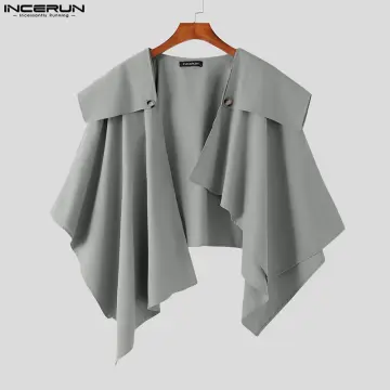 Men's Sleeveless Lapel Neck Poncho Short Jacket Open Front Cape Cloaks  Cardigan