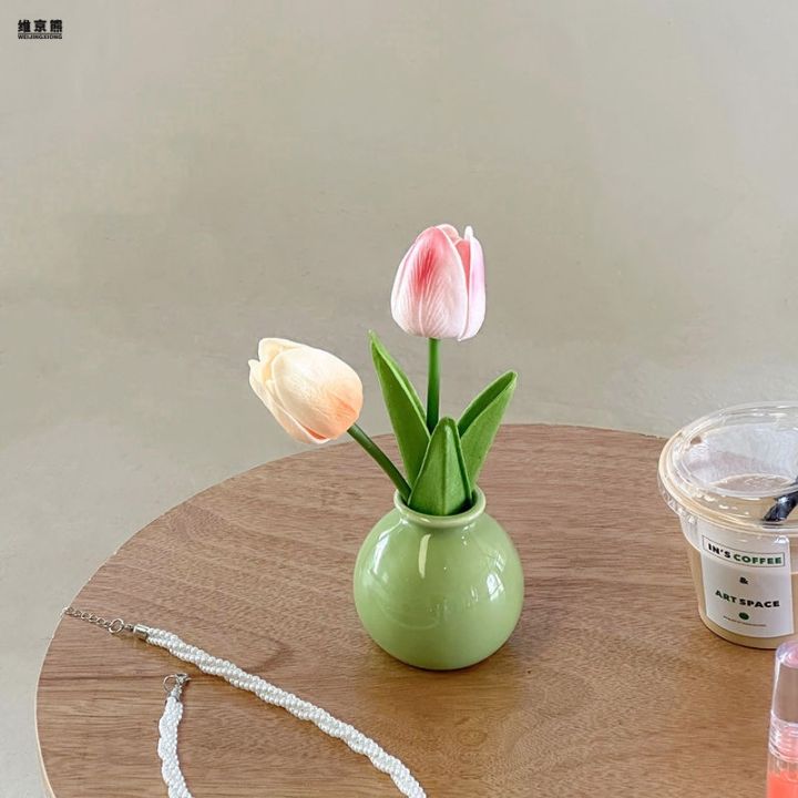 xuan-guan-แจกันเซรามิกปากกว้างขนาดเล็ก-แจกันขนาดเล็กเลียนแบบดอกไม้ตกแต่งดอกไม้ประดิษฐ์ดอกไม้แห้งดอกทิวลิปฮุลอินช์ฐานเรียบ
