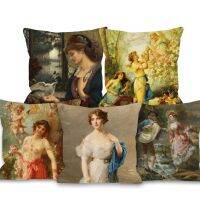 {fabric sofa}ปลอกหมอนอิงภาพวาดสีน้ำมันยุโรปผู้หญิง LadyPortrait หมอน CasePillowcase สำหรับโซฟา