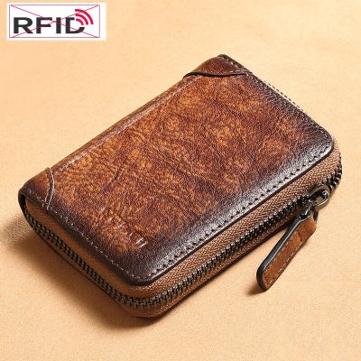 Rfid Genuine Leather Card Wallet Vintage Tan Leather Change Wallet Purse for Female Wallets with Card Holders Woman Purse Card Holders