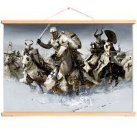 1ชิ้น Vintage Knights Templar โปสเตอร์ไม้ Scroll ภาพวาดยุคกลาง Crusader Warrior Wall Chart Room &amp; Office Decor