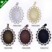 10pcs Metal 40x30mm Oval Cameo Cabochon Bezel Base Setting Pendants With Rhinestone