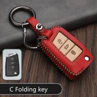 npuh Genuine Leather Key Skin car key Case Cover For Volkswagen Polo Golf 7 Tiguan For Skoda Octavia Kodiaq Karoq For SEAT Ateca Leon