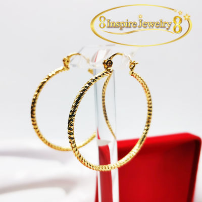 Inspire Jewelry , ต่างหูห่วงทองตัดลาย ขาล็อคหลัง สวยงามปราณีต งานแบบร้านทอง