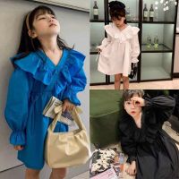 2022 Spring Autumn Girls Fashion Ruffle Collar Long Sleeve Dress Three Colors  by Hs2023