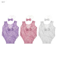 อุปกรณ์ถ่ายภาพเด็ก Backless Hollow Bowknot Lace Romper ชุดทารกแรกเกิด