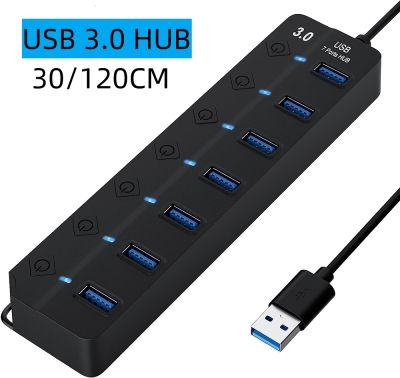 ฮับ USB 3.0ตัวแยก USB 4 7พอร์ตฮับ USB USB ตัวขยายพอร์ต3 0หลายพอร์ตพร้อมสาย OnOff เต้าเสียบสาย USB 2.0 Hab 30ซม. 120ซม.