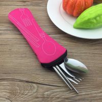 Portable Camping Cutlery High Quality Stainless Steel Flatware Set  Travel Picnic Spoon Fork Knife Outdoor Utensils Set With Bag Flatware Sets