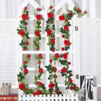 【CC】 240cm Rosa flores artificiales guirnalda de Navidad para la decoración habitación del hogar jardín arco bricolaje planta falsa vid