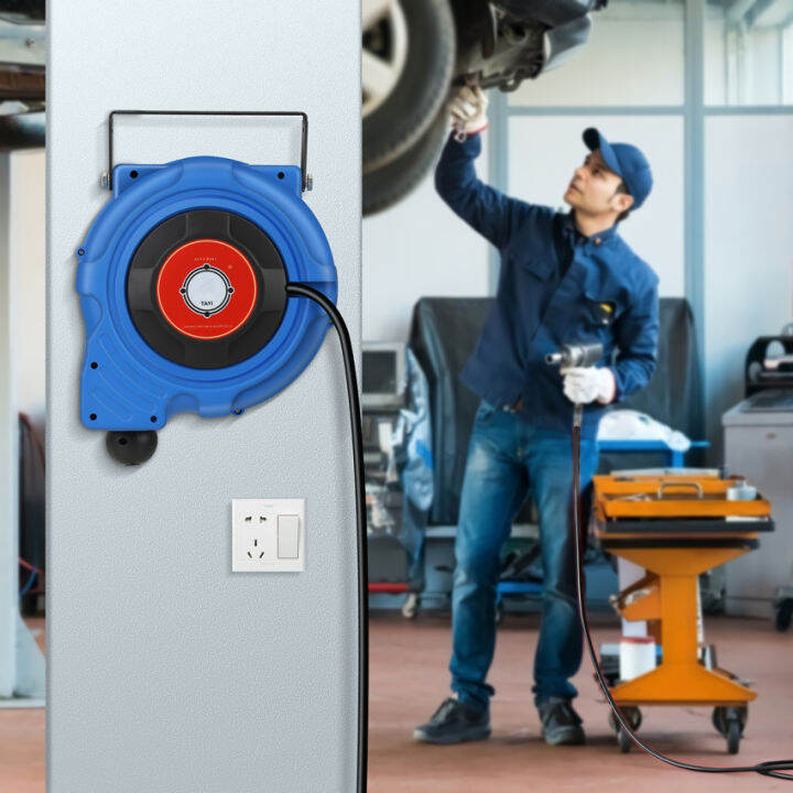 Retractable Extension Cord, 50FT Power Cord Reel, 14AWG 15A, ，180