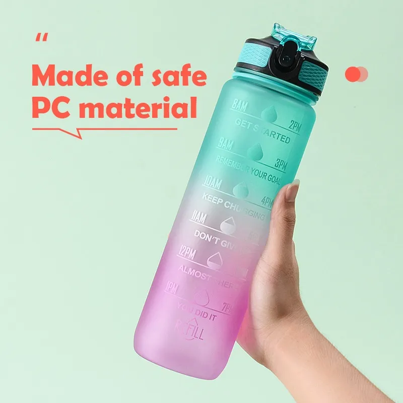 1 Liter Water Bottle With Time Scale fitness Outdoor Sports Water bottles  with straw Frosted Leakproof Motivational Sport Cups