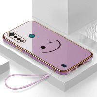 เคส Moto G8 Power Lite Case Cartoon Smile Face สวยๆ หรูหรา 6D Plating ซิลิโคนรูปสี่เหลี่ยมกรอบโทรศัพท์เงาวาวฝาหลัง