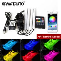 【528 Oiozkhjue ร้อน】❇❉ ไฟส่องพื้นไฟรถยนต์แสงธรรมชาติ RGB USB 4 In 1แอปรีโมทคอนโทรลเสียงเพลงไฟ Hiasan Interior โดยรอบอัตโนมัติแถบไฟ LED