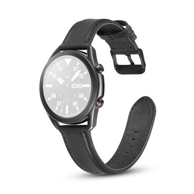สำหรับนาฬิกา Samsung Galaxy สายนาฬิกาหนังเนื้อเรียบขนาด3 45มม. (สีดำ)