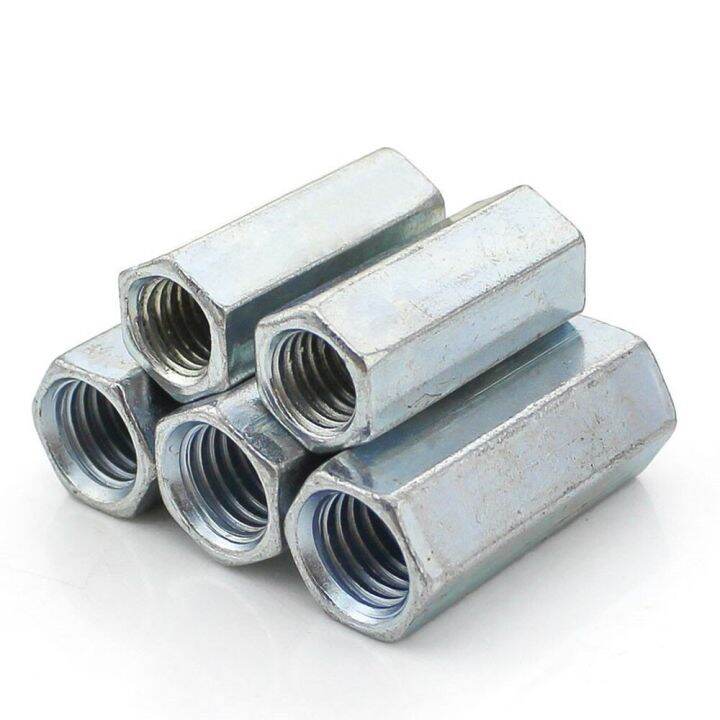 20pcs-m6-m8-hex-long-nut-coupling-connection-nuts-thread-rod-carbon-steel-galvanized-long-hexagonal-nut-stub-l-16mm-20mm-25mm-nails-screws-fasteners