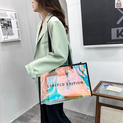 Female Casual Laser PVC Clear Summer Holiday Beach Portable Clutch Tote Bag