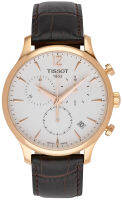 Karnvera Shop นาฬิกาข้อมือผู้ชาย Tissot T063.617.36.037.00 Brown Leather Swiss Quartz Watch with Beige Dial