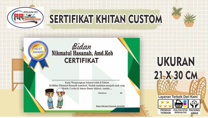 20 Lembar Cetak Sertifikat And Piagam Piagam Khitan Custom Lazada