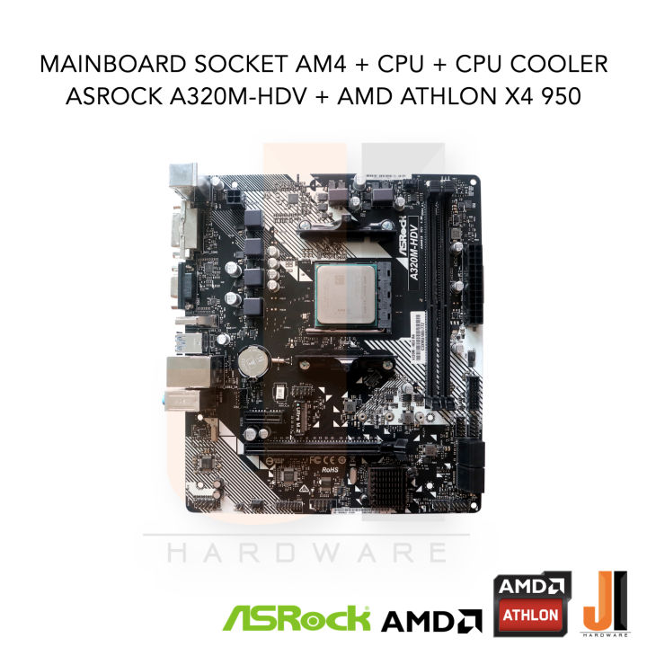 ชุดสุดคุ้ม-cpu-cooler-mainboard-asrock-a320m-hdv-am4-cpu-amd-athlon-x4-950-4-cores-4-threads-3-5-3-8-ghz-65-watts-สินค้ามือสองสภาพดีมีการรับประกัน