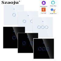 Szaoju WiFi Smart Light Touch Switch Smart Life Glass Panel EU Wall Sensor Switch No Neutral Wire Smart Home Alexa Google Home