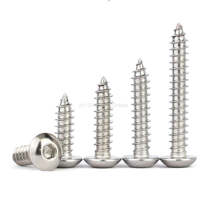 10-50pcs-m3-m4-m5-m6-a2-70-304-stainless-steel-allen-hexagon-hex-socket-button-round-head-self-tapping-wood-screw-length-6-50mm-nails-screws-fasteners