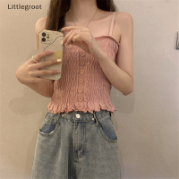 Littlegroot [2023 new HOT FASHION] เสื้อกล้ามผู้หญิงแขนกุดสีหวานมีระบายฤดูร้อน