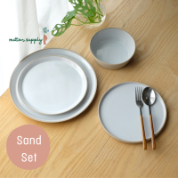 Sand set จาน ชาม เซรามิค ทูโทน ด้านหลังสีทราย อาหาร ขนม ผลไม้ มาม่า ซุป คาเฟ่ มินิมอล เข้าไมโครเวฟได้ เครื่องล้างจานได้