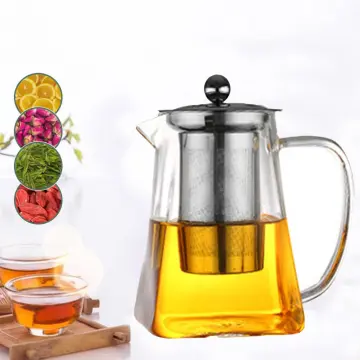 CNGLASS 1200ml/40.6oz Glass Teapot Stovetop Safe,Clear Teapot with Removable Infuser ,Loose Leaf and Blooming Tea Maker