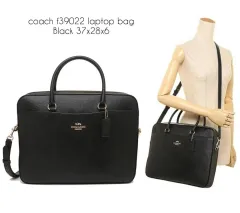 NWT Coach F72978 Men's Beckett Slim Tan Signature Black Leather Briefcase  Bag