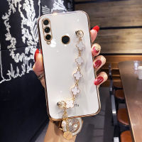 Maitus เคส4e Huawei Nova 4 /Nova พร้อมสร้อยข้อมือโคลเวอร์สี่ใบกรอบสี่เหลี่ยมเคลือบ6D เงากรอบด้านหลังป้องกันซิลิโคนเคสมือถือ