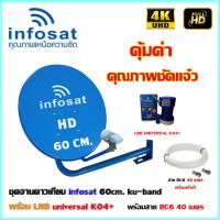 ชุดจานดาวเทียม INFOSAT 60CM. + LNB UNIVERSAL K04+ พร้อมสาย 40เมตร รับประกัน 1ปี