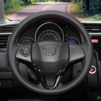 【YF】 GNUPME Artificial Leather Hand-Stitched Black Car Steering Wheel Cover for Honda Fit 2014 2015 Vezel XRV